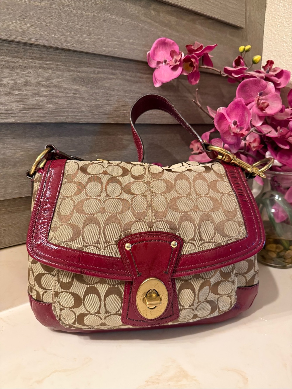Coach Ali 65th Anniversary Legacy Shoulder bag Turnlock Purple Leather